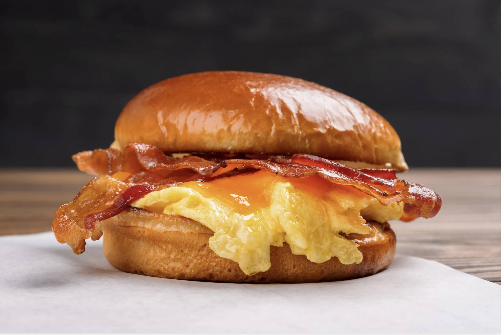 Bacon, Egg and Cheese on Brioche Breakfast Sandwich