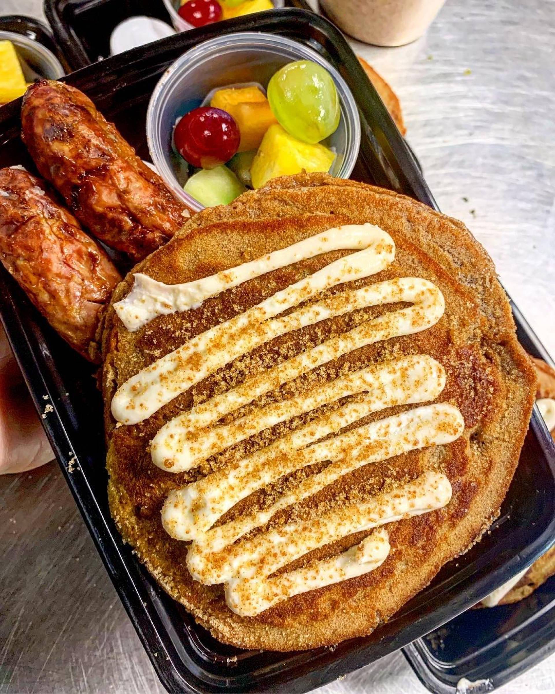 Gluten Free Snickerdoodle Pancakes with Vermont Maple Syrup and Grass Fed Sausage